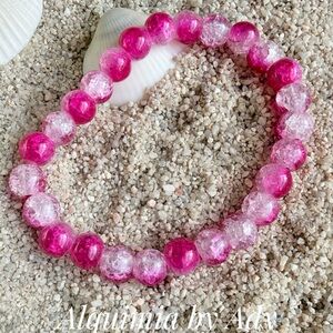 Alquimia Fuchsia and Light Pink  Crackle QUARTZ Stretch Bracelet 8mm